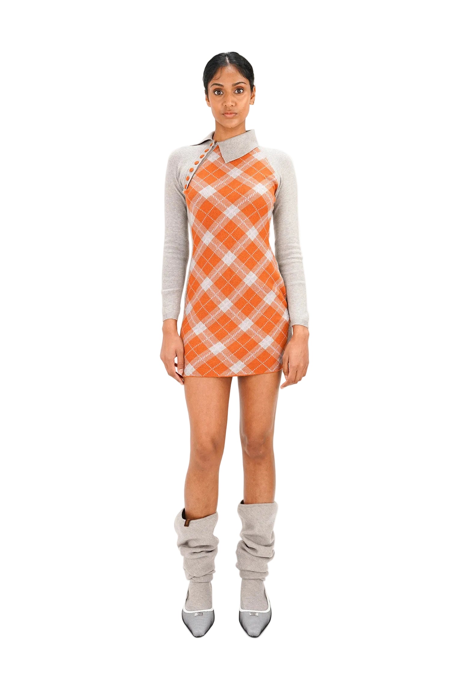 grey and orange dress Isa Boulder - Tartan Asymmetric grey and orange prom suit