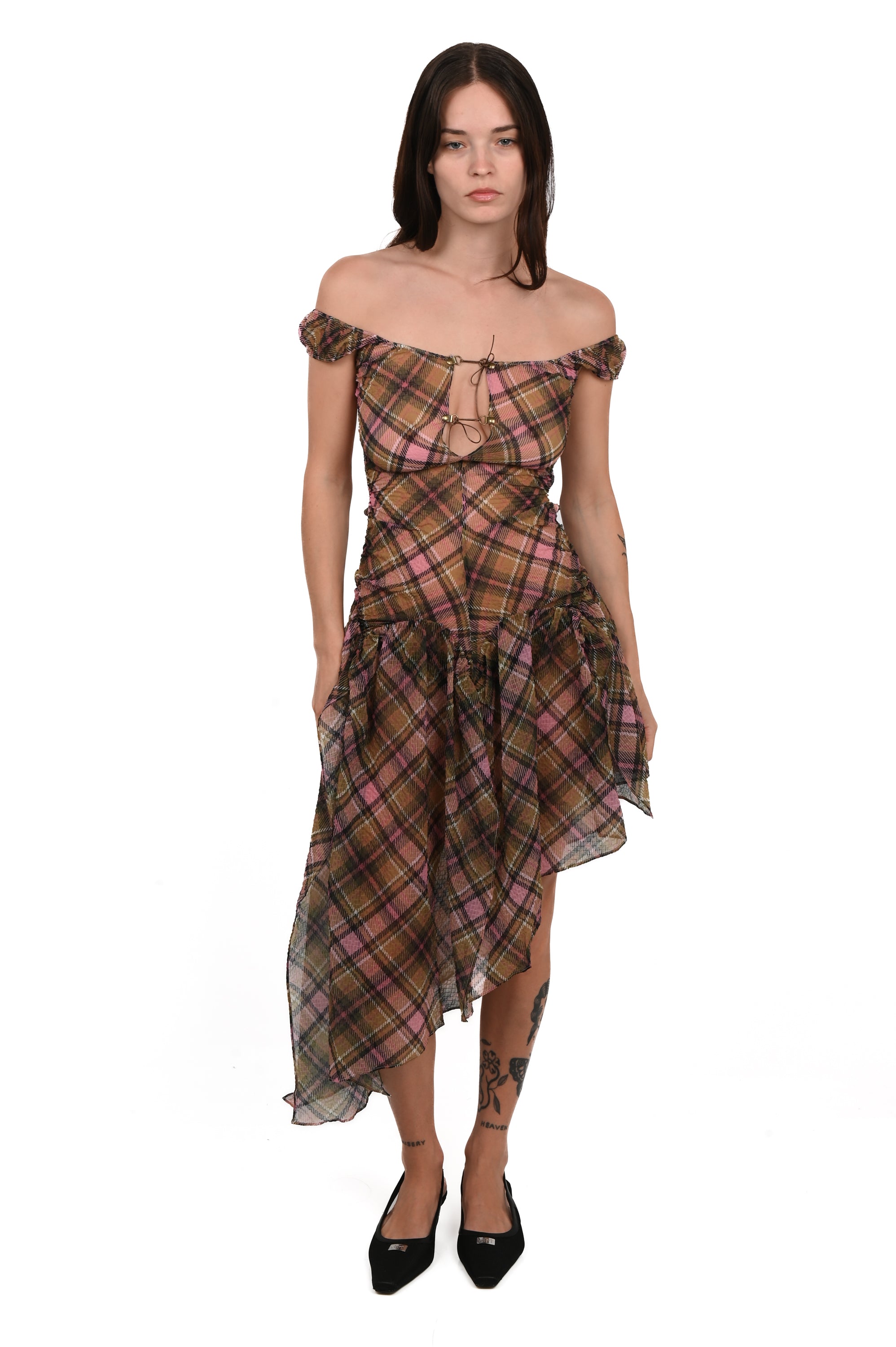 Taottao - Plaid Puff Chiffon Dress