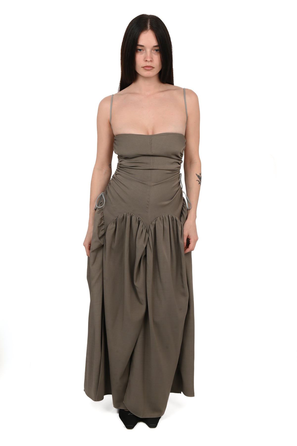 Taottao - Open Back Cami Bubble Maxi Dress - Grey Suiting