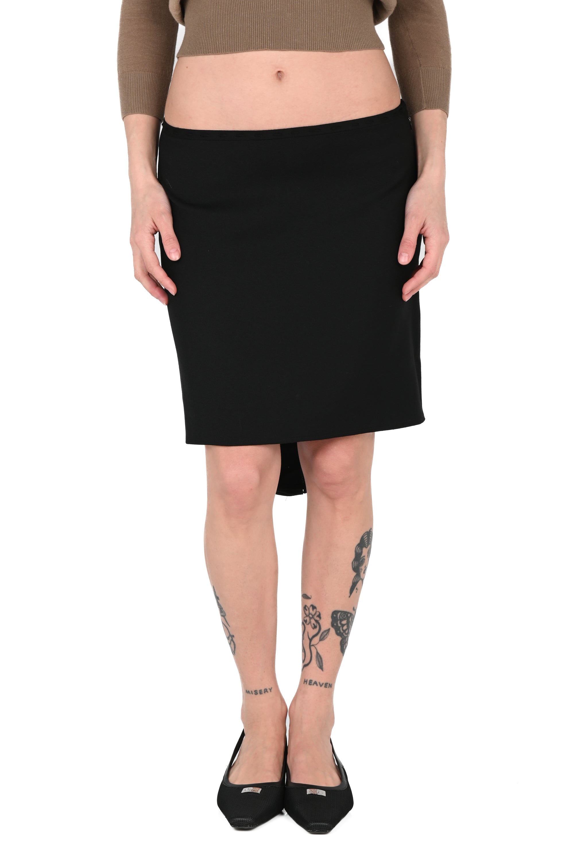 Club Venus - Tux Mullet Skirt - Black Virgin Wool Crepe