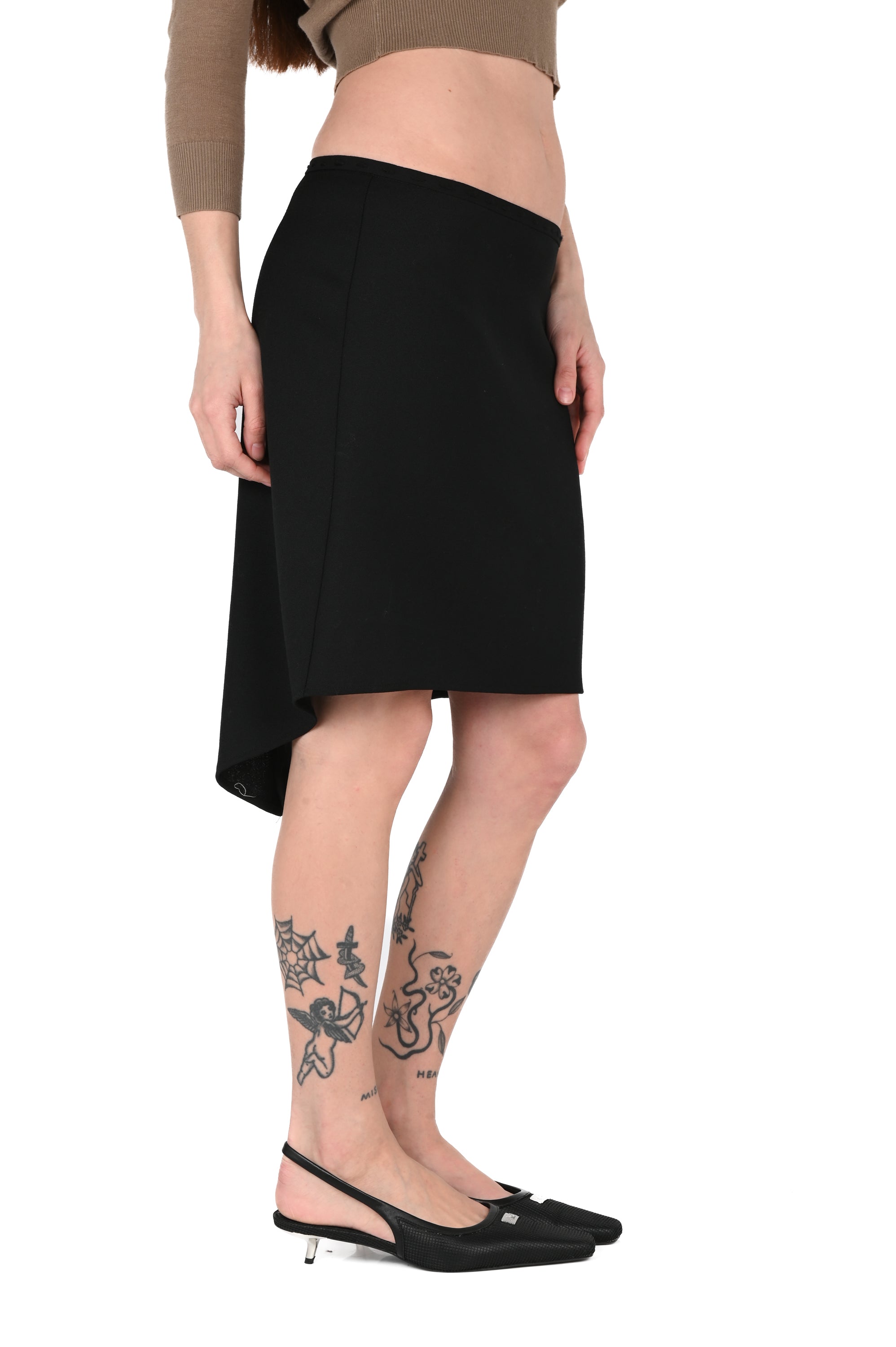 Club Venus - Tux Mullet Skirt - Black Virgin Wool Crepe