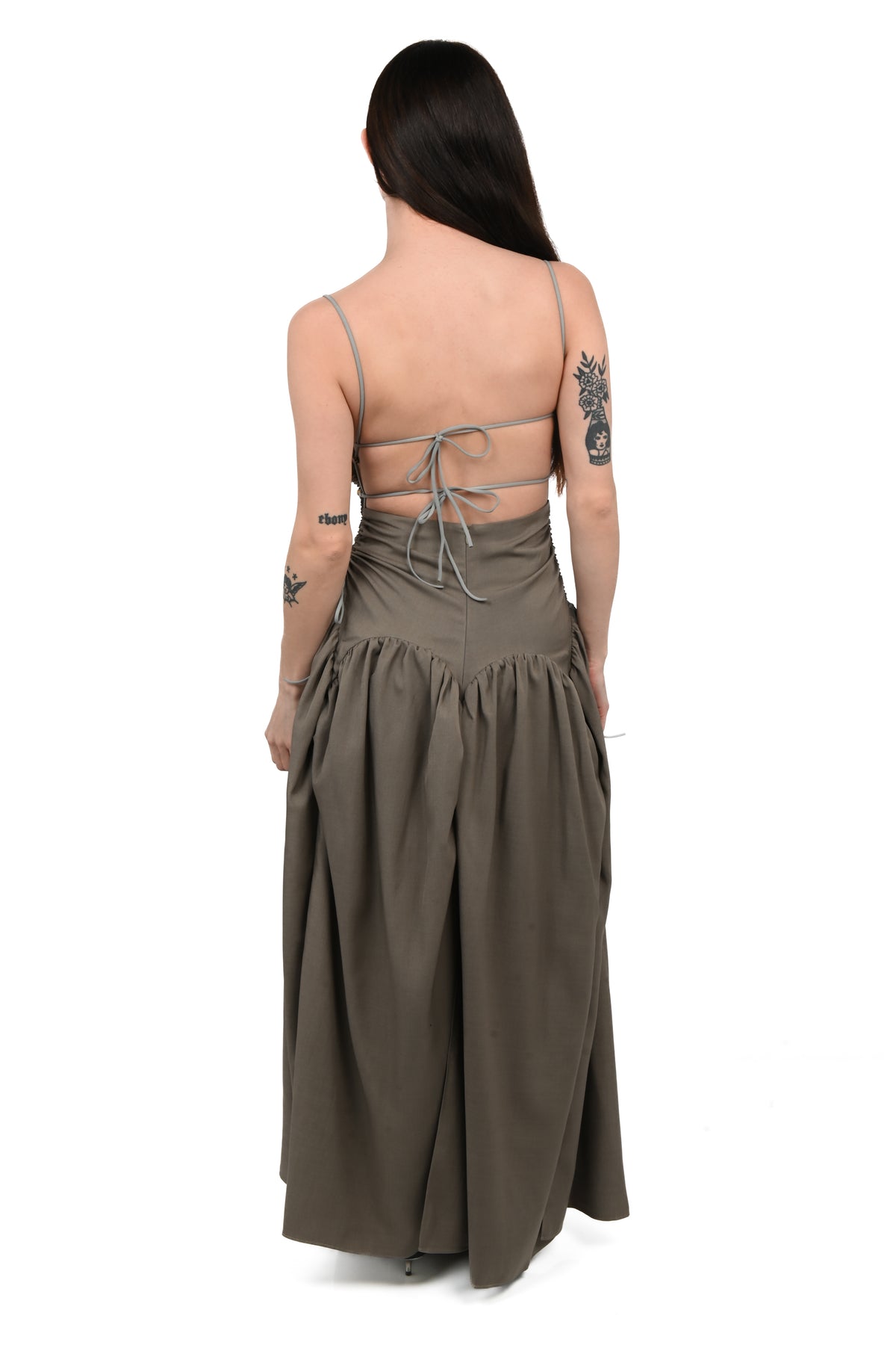 Taottao - Open Back Cami Bubble Maxi Dress - Grey Suiting