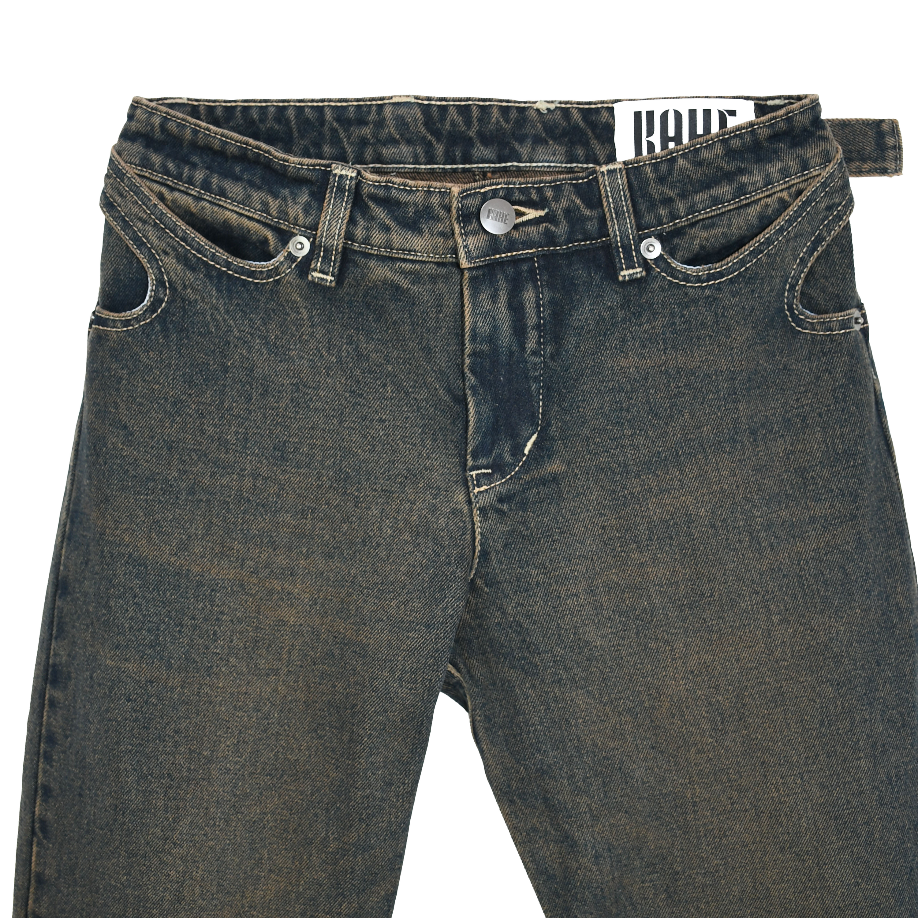 KAHE - Back Buckle Boot Cut Jean - Indigo Fade