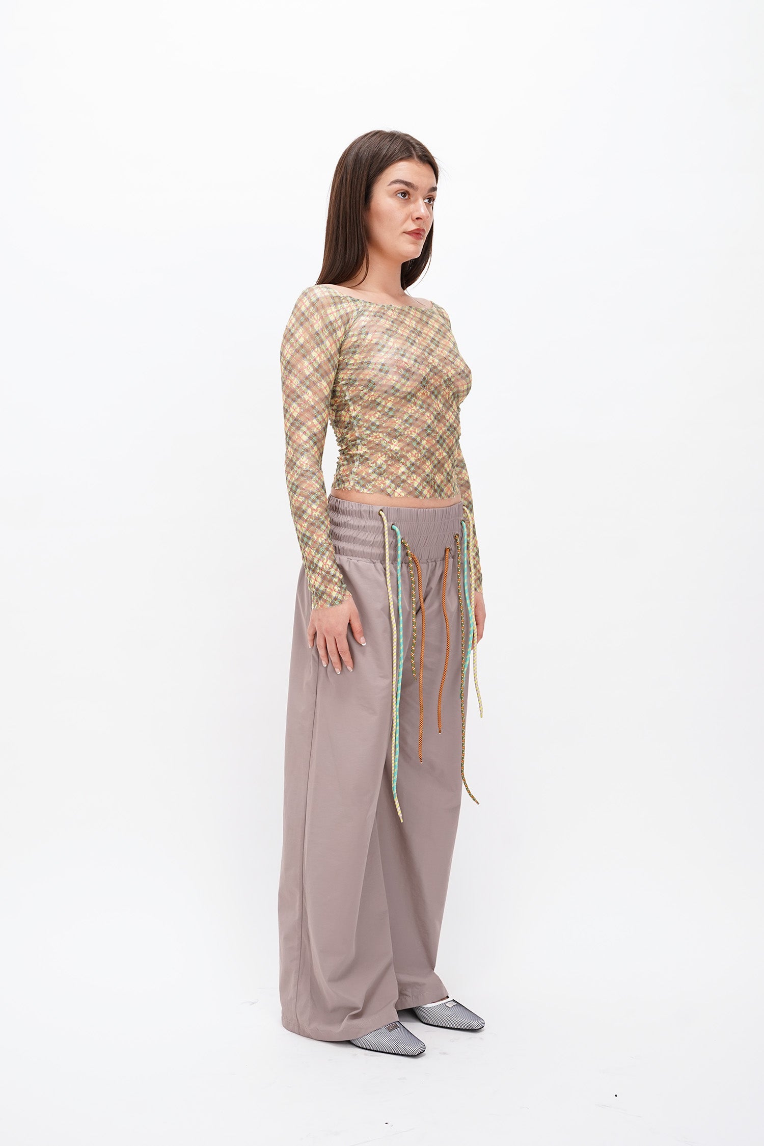 Taottao - Nylon Sports Oversized Baggy Pants w/ 4 Strings Thistle