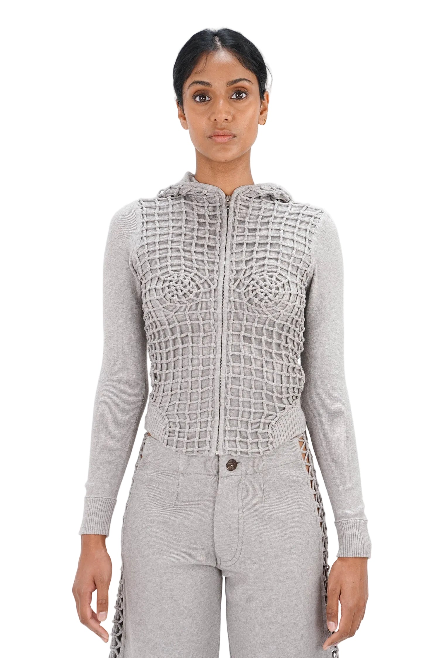 ISA BOULDER イサ ボールダー ニットパーカー フーディ M グレー Isa Boulder - Overlap Macramist Hoodie - Light Grey – Error404