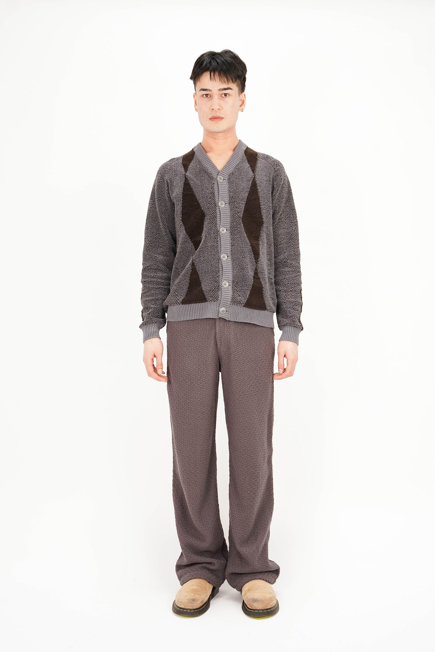Isa Boulder - Argyle Cardigan - Smoke Brown