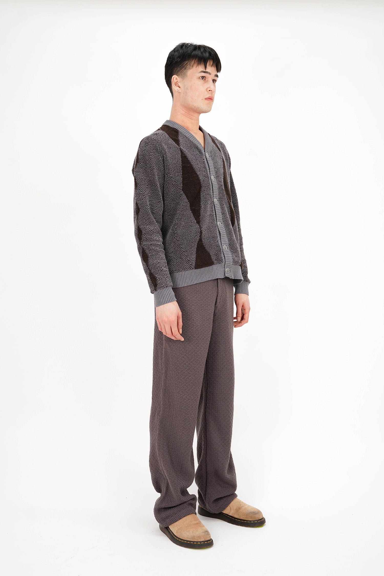 Isa Boulder - Argyle Cardigan - Smoke Brown