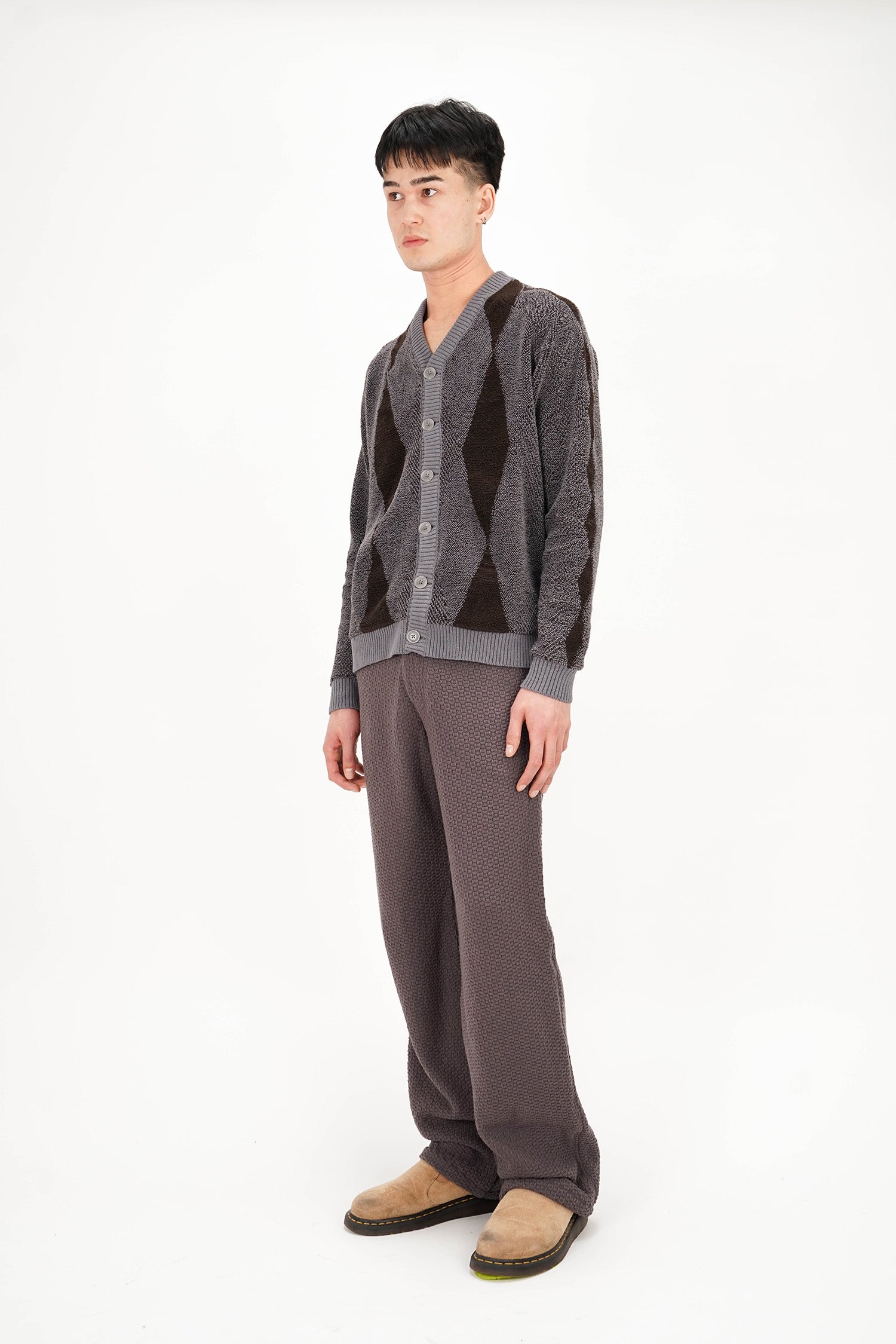 Isa Boulder - Argyle Cardigan - Smoke Brown