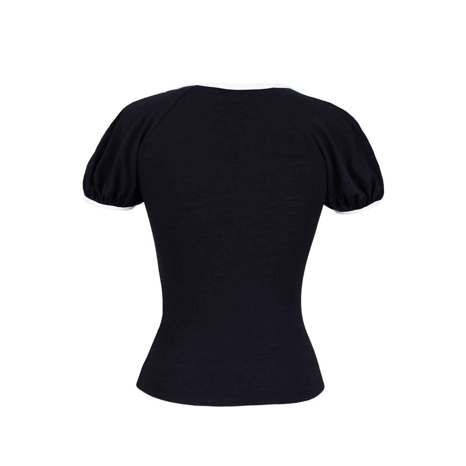 Emily Watson - Premium Merino Wool Raglan Keyhole Tee - Black