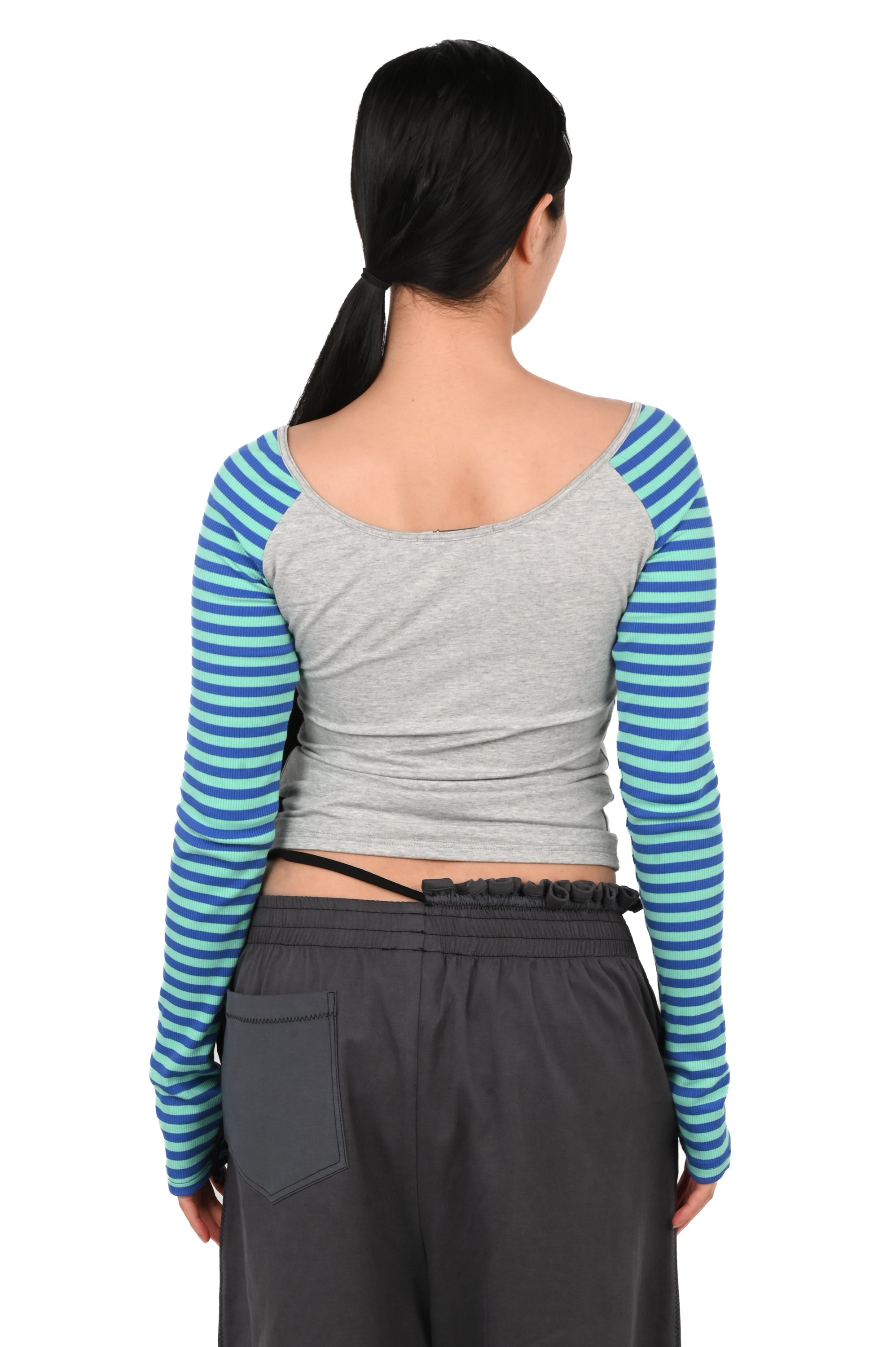 Emily Watson - Raglan Keyhole Long Sleeve Top - Grey/Blue