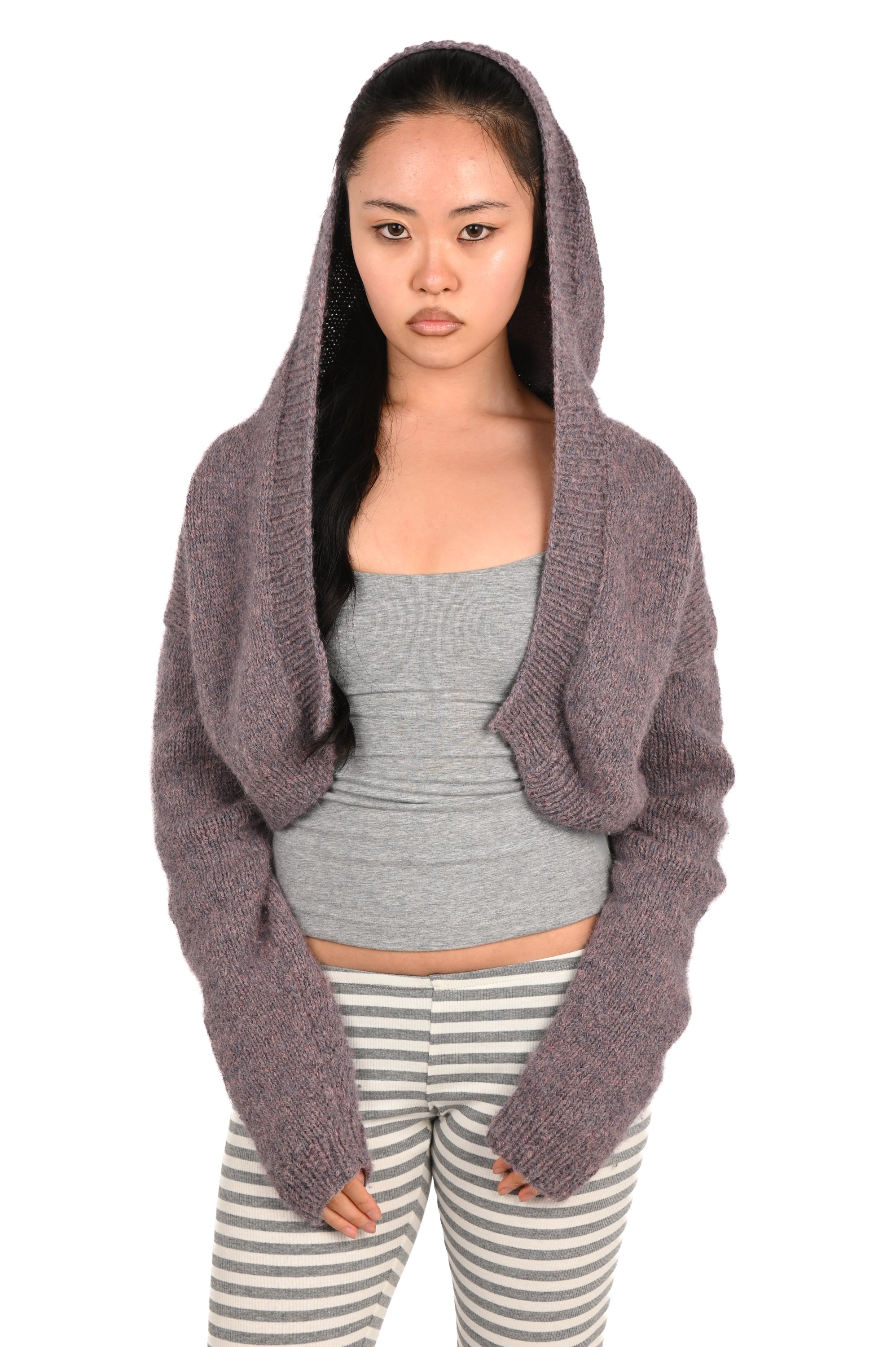 Frisson Knits - Hooded Cardigan + Scarf - Mauve