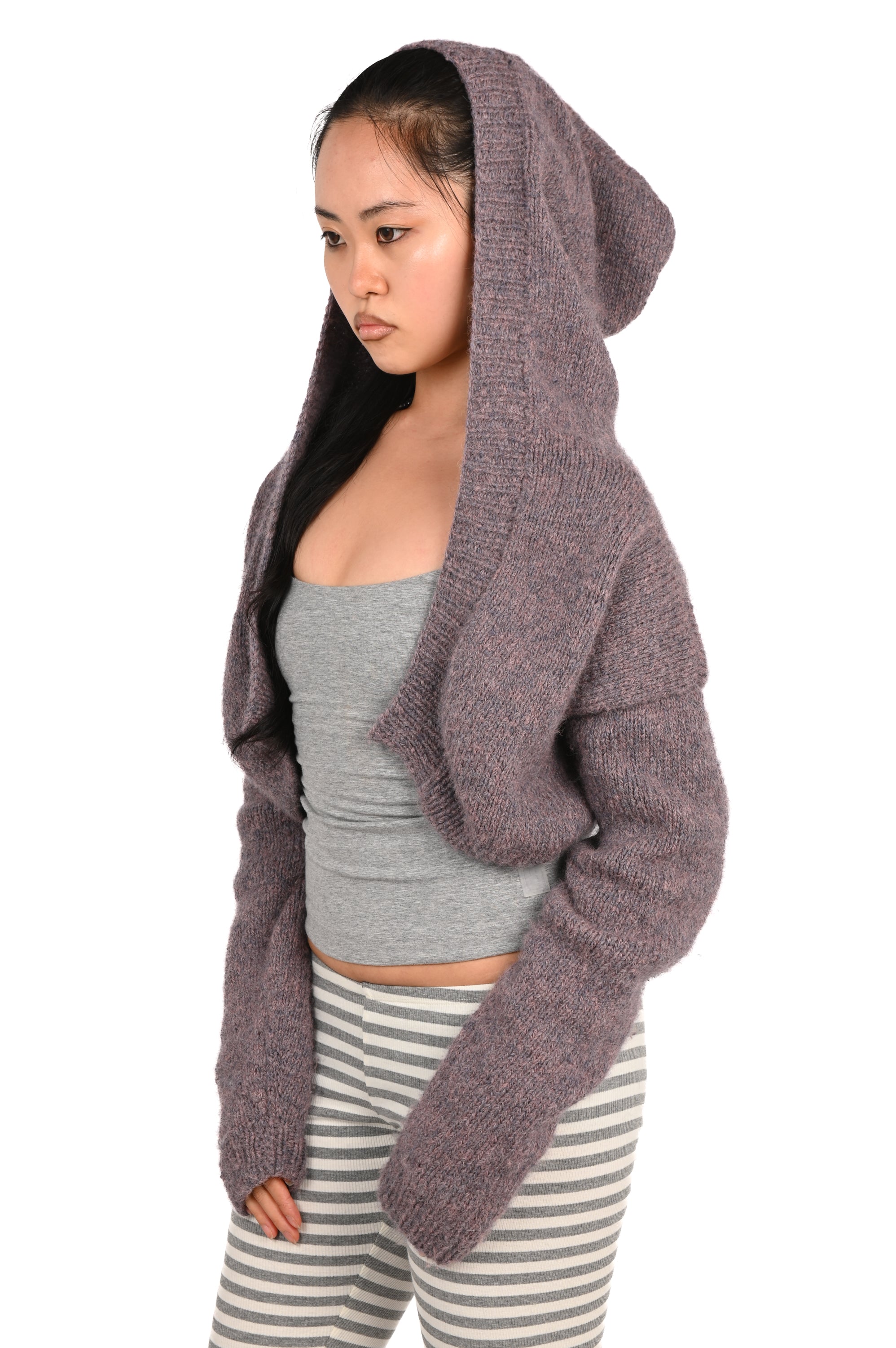 Frisson Knits - Hooded Cardigan + Scarf - Mauve