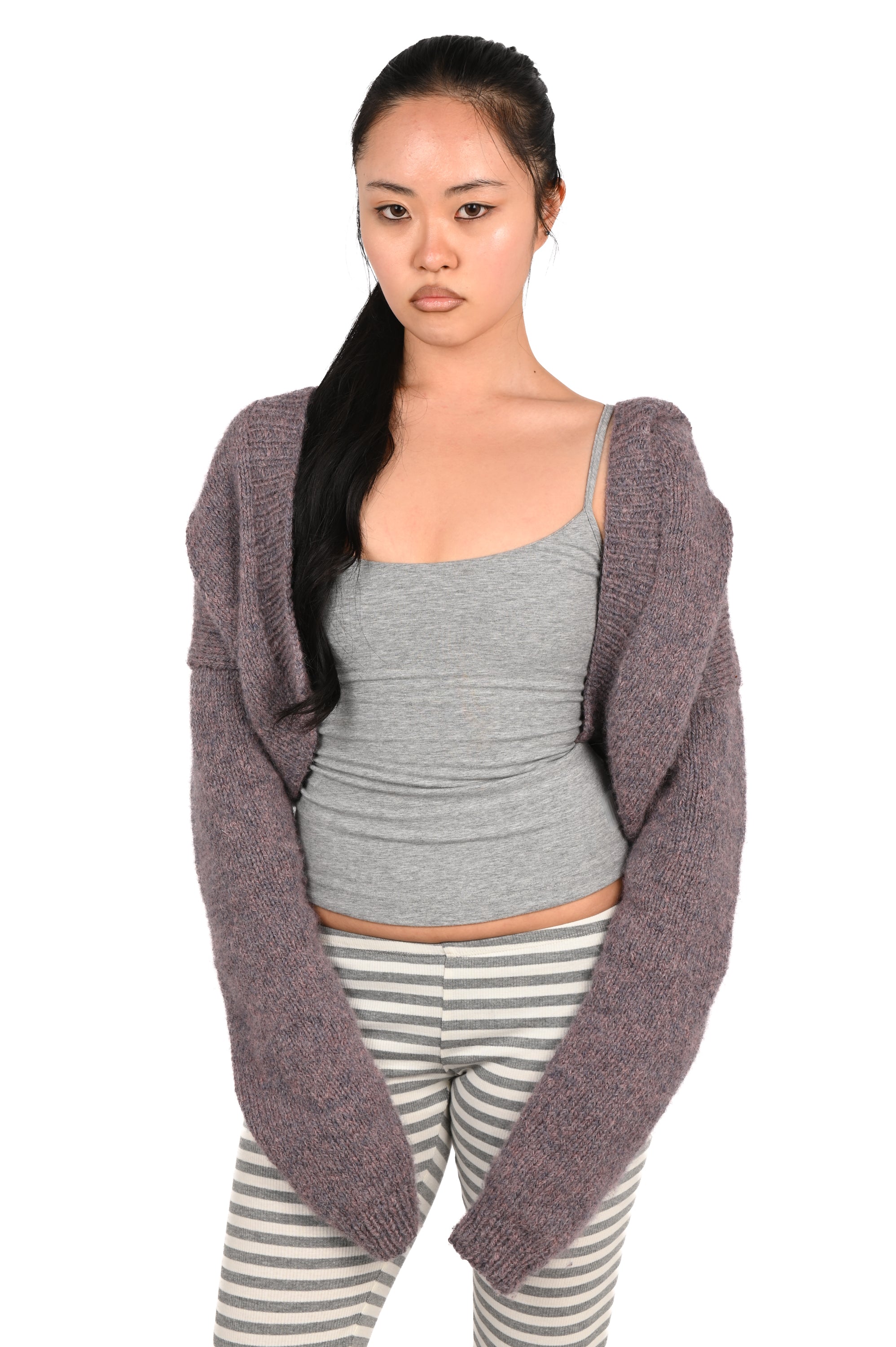Frisson Knits - Hooded Cardigan + Scarf - Mauve
