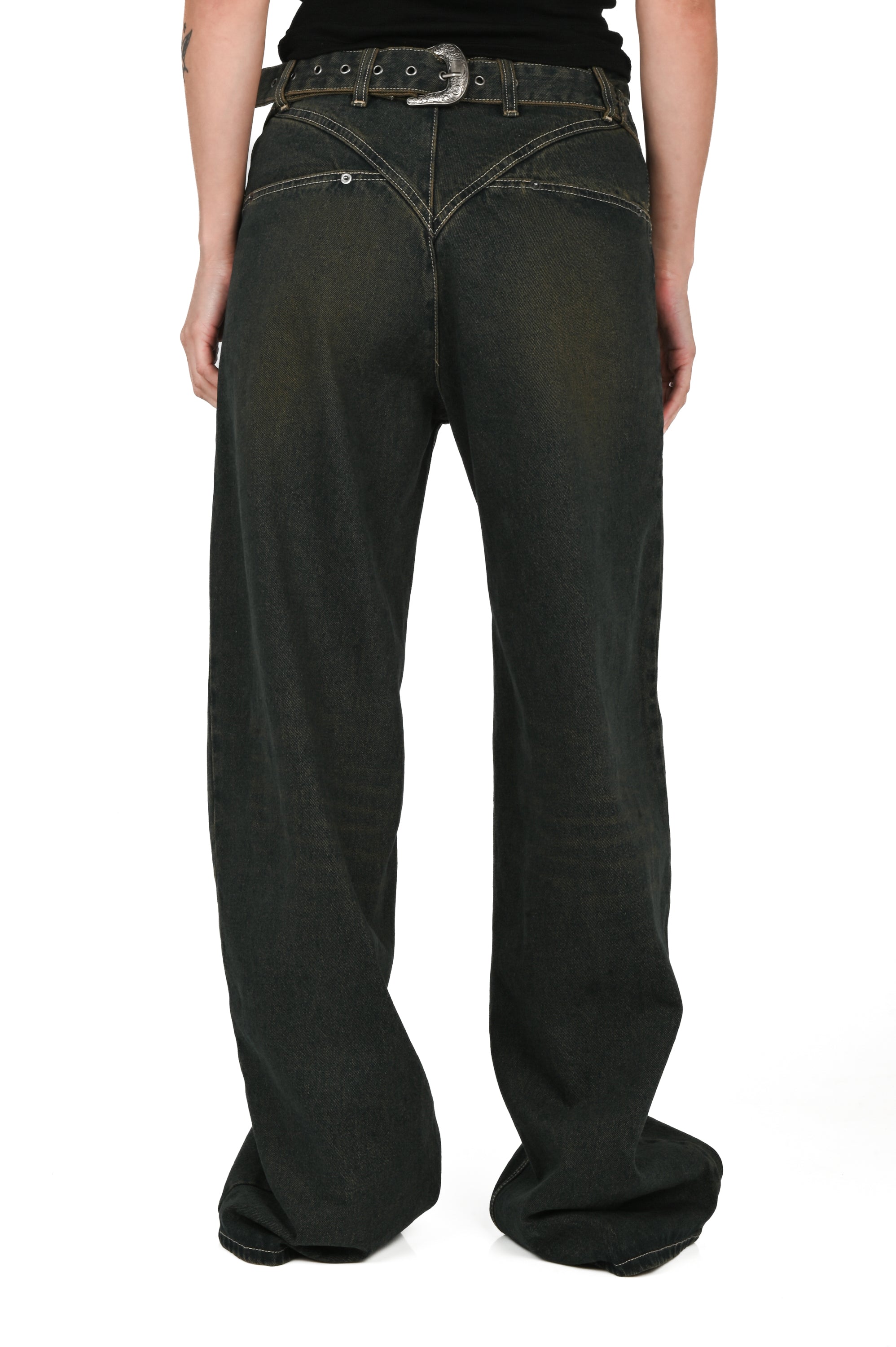 KAHE - Back Buckle Wide Leg Jean - Indigo Fade