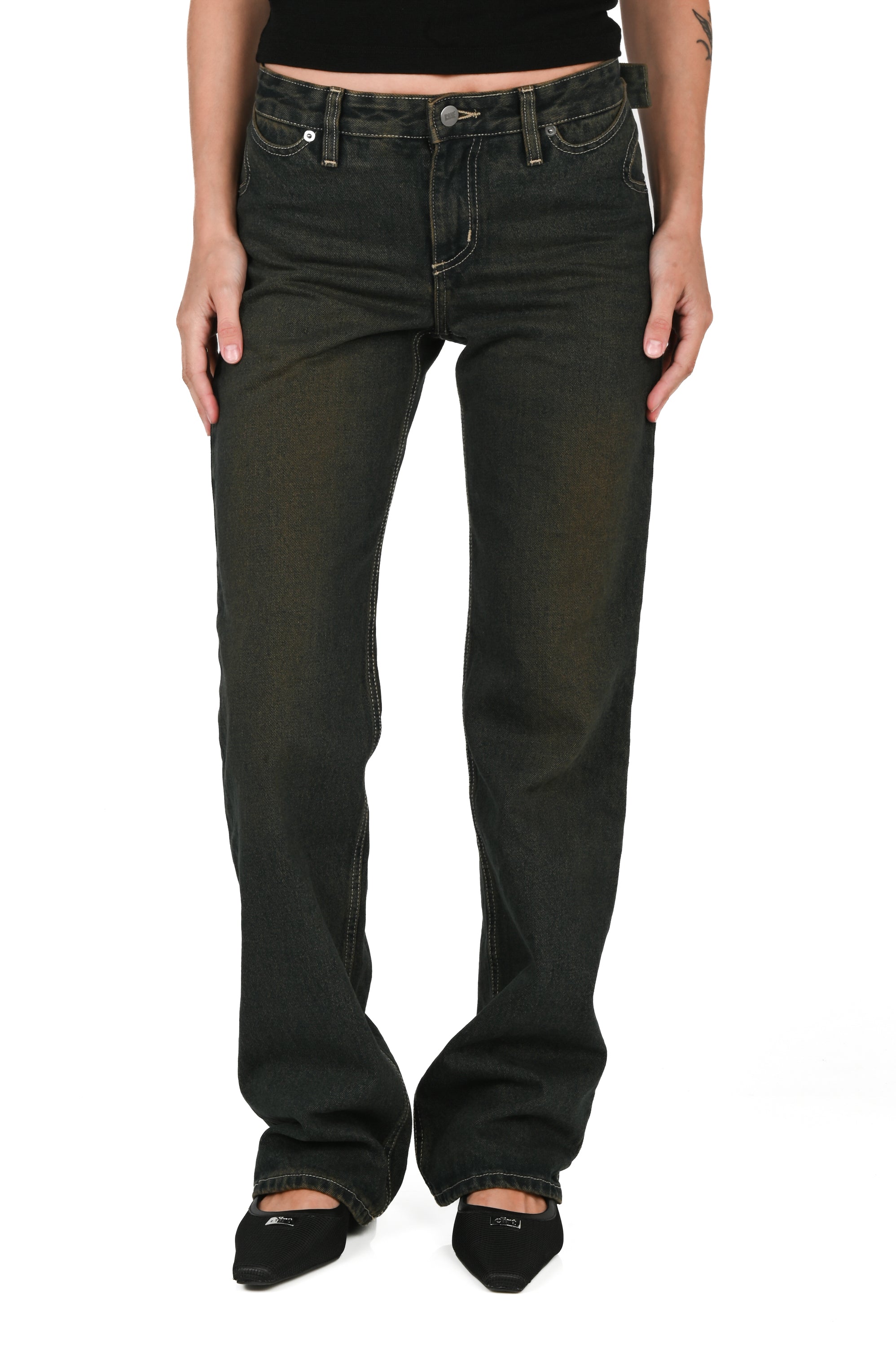 KAHE - Back Buckle Boot Cut Jean - Indigo Fade