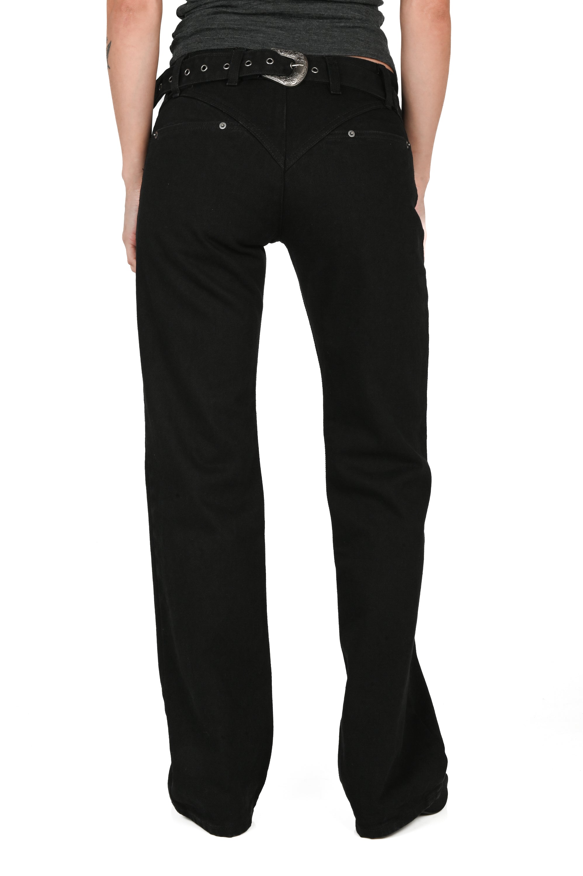 KAHE - Back Buckle Boot Cut Jean - Black