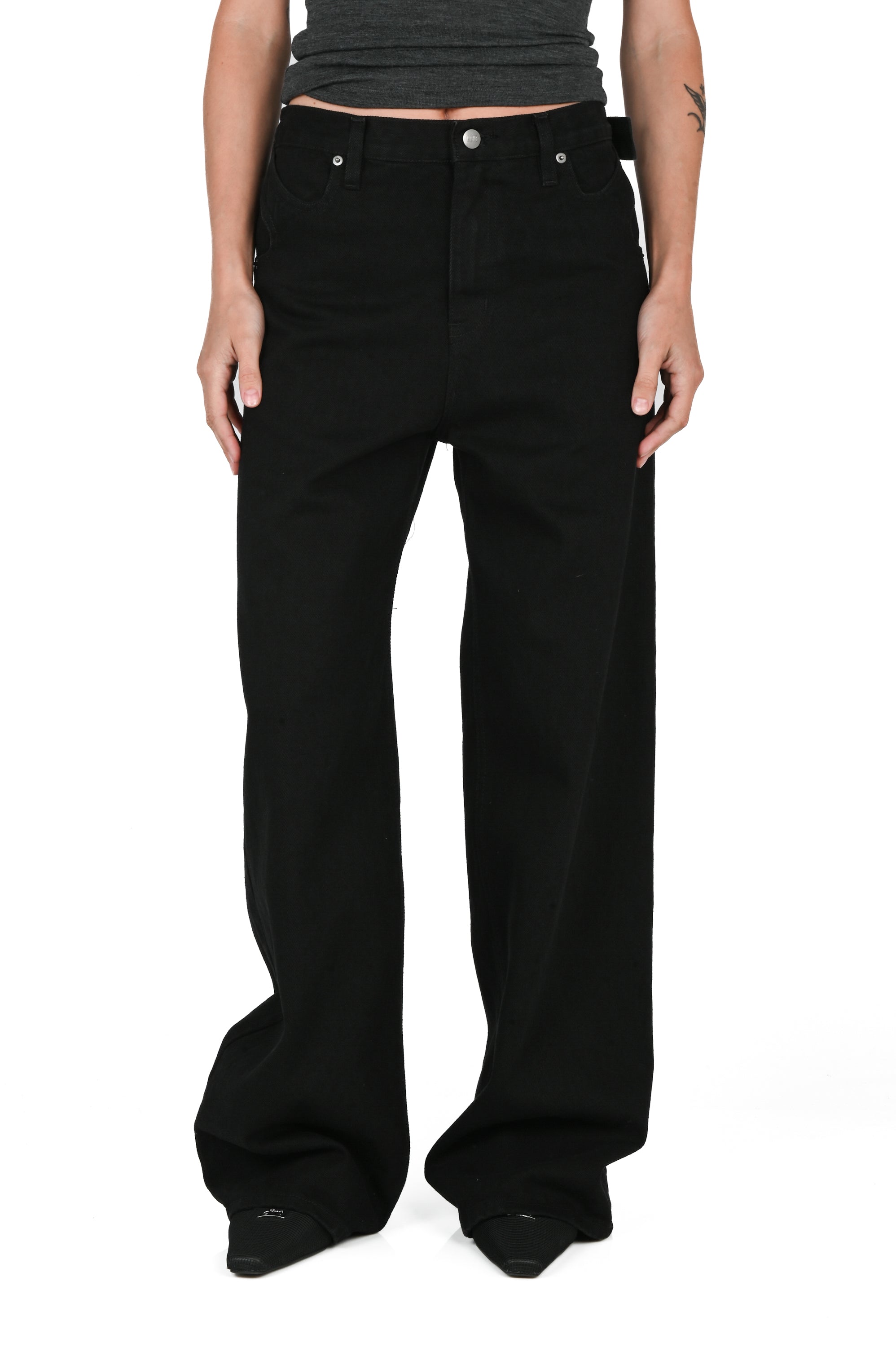 KAHE - Back Buckle Wide Leg Jean - Black
