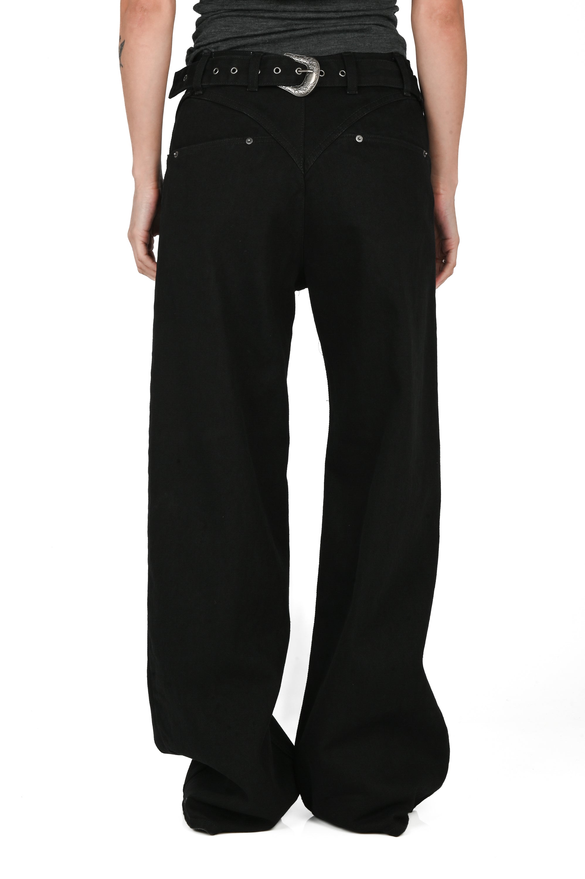 KAHE - Back Buckle Wide Leg Jean - Black