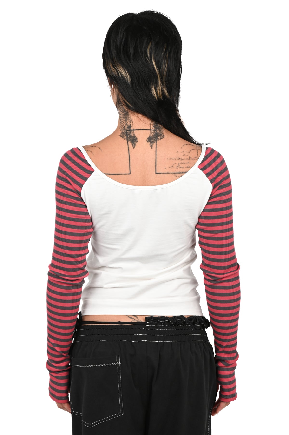 Emily Watson - Raglan Keyhole Long Sleeve Top - White/Red
