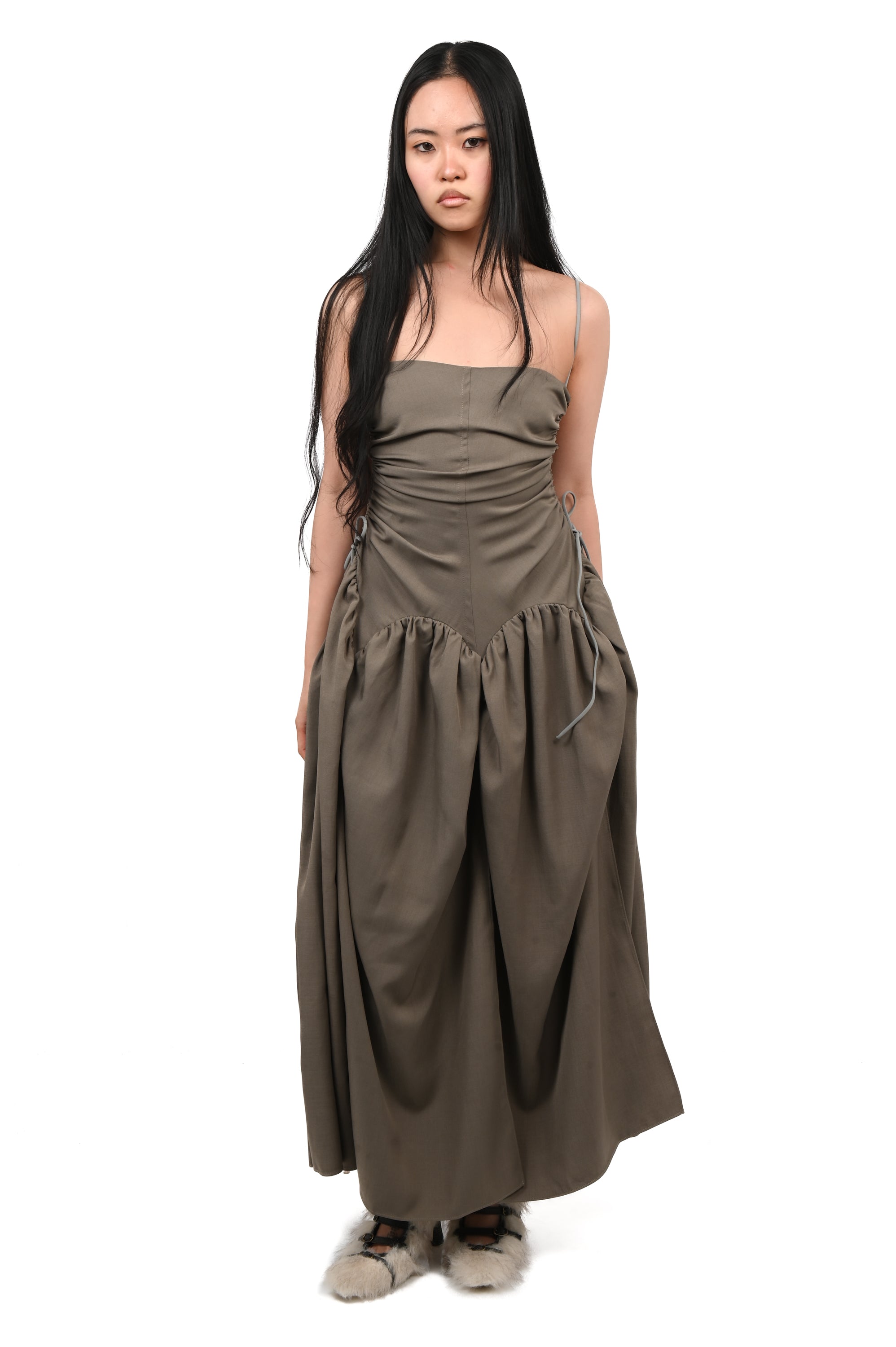 Taottao - Open Back Cami Bubble Maxi Dress - Grey Suiting