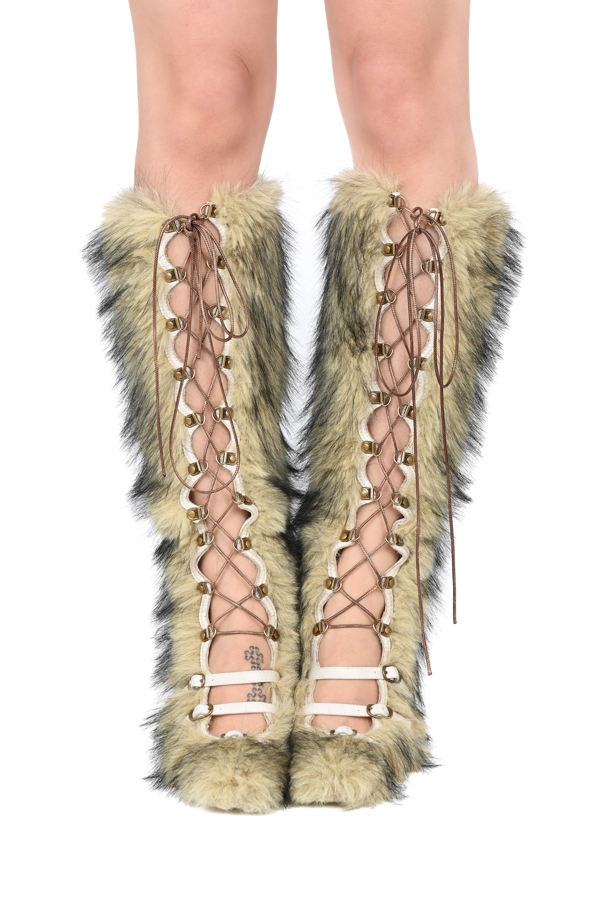 Taottao - Catepillar Faux Fur Boots - Straw Yellow