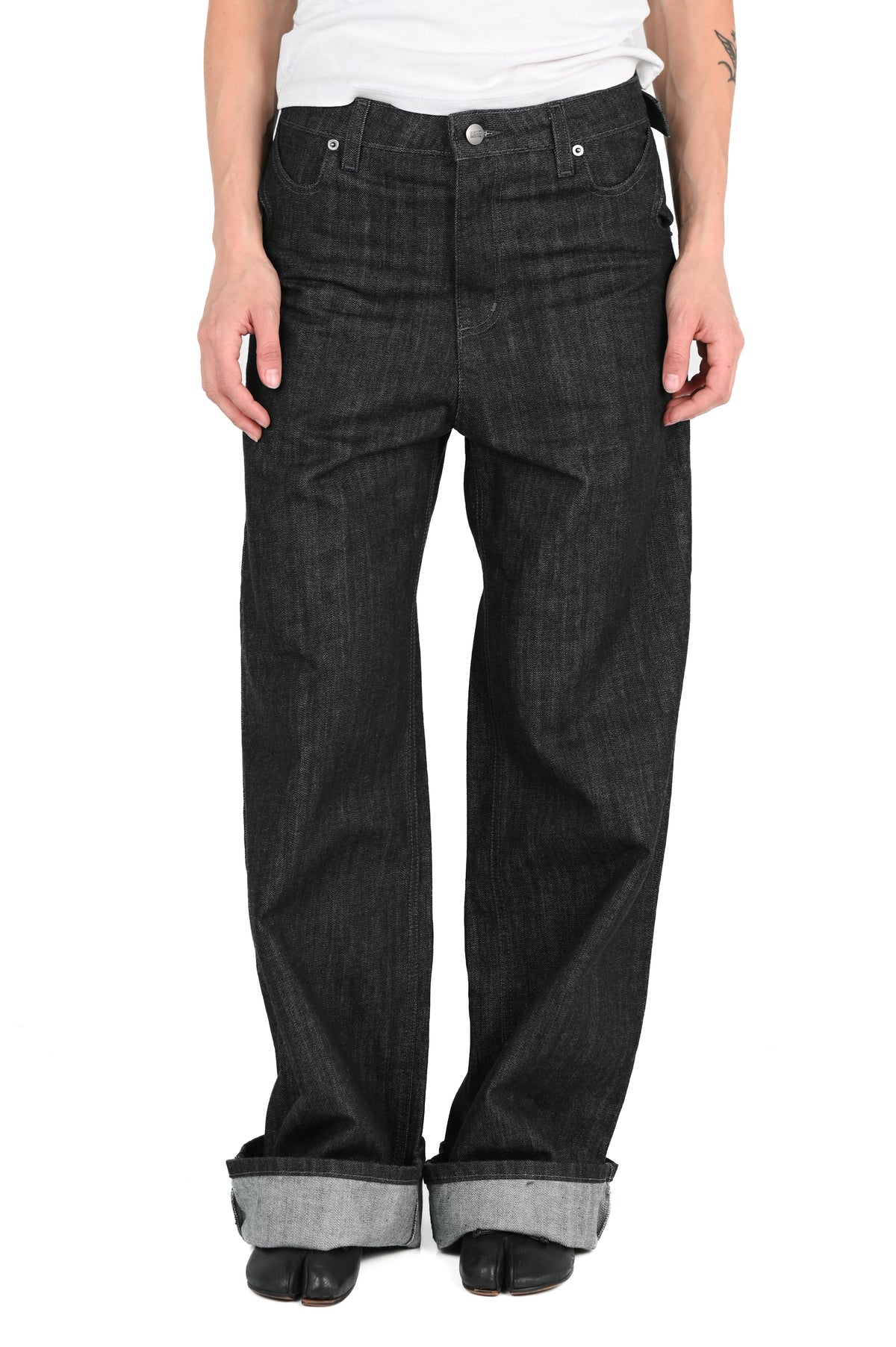 KAHE - Back Buckle Wide Leg Jean - Black Slub
