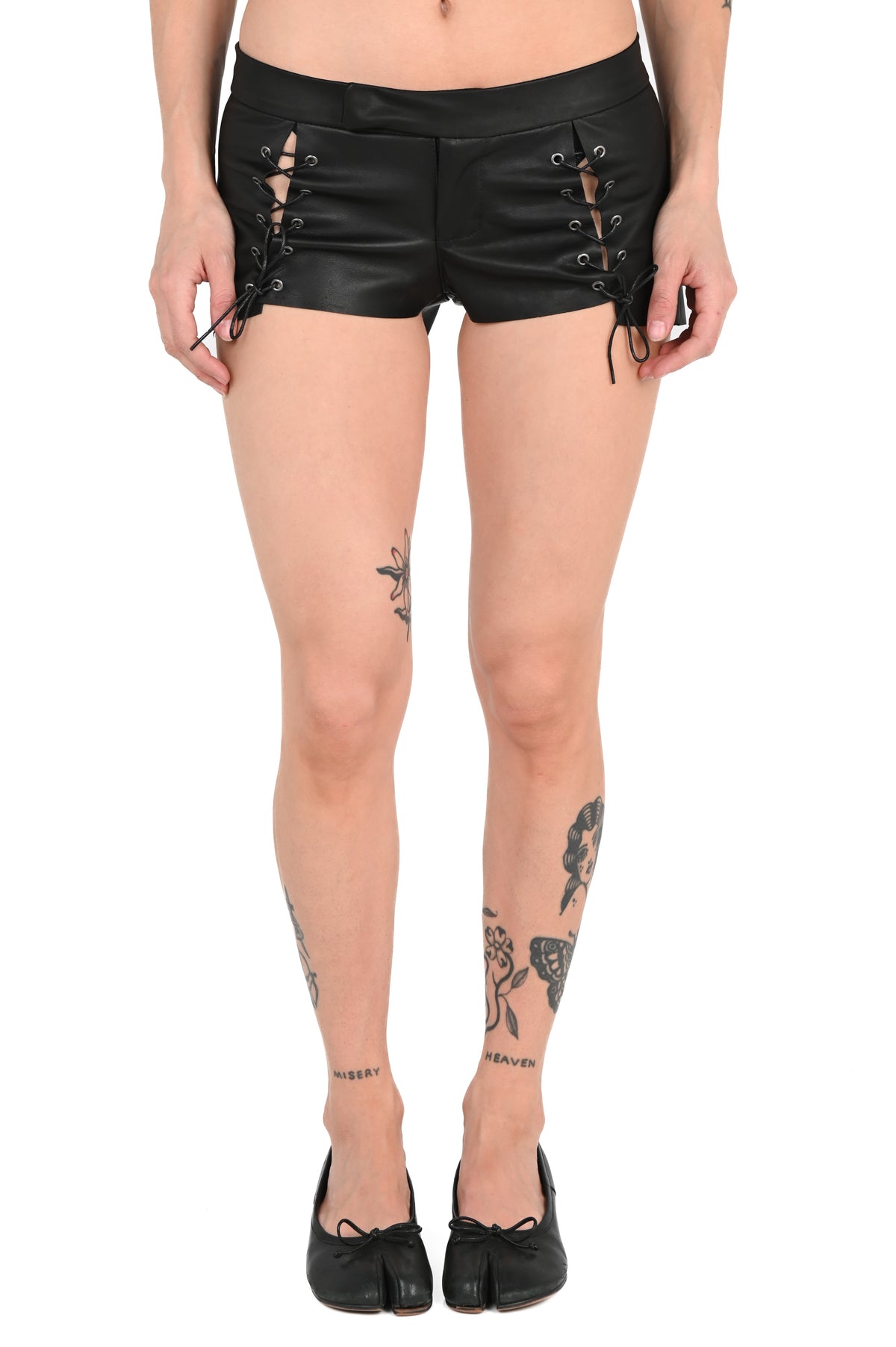 KAHE - Entwine Leather Mini Shorts - Black
