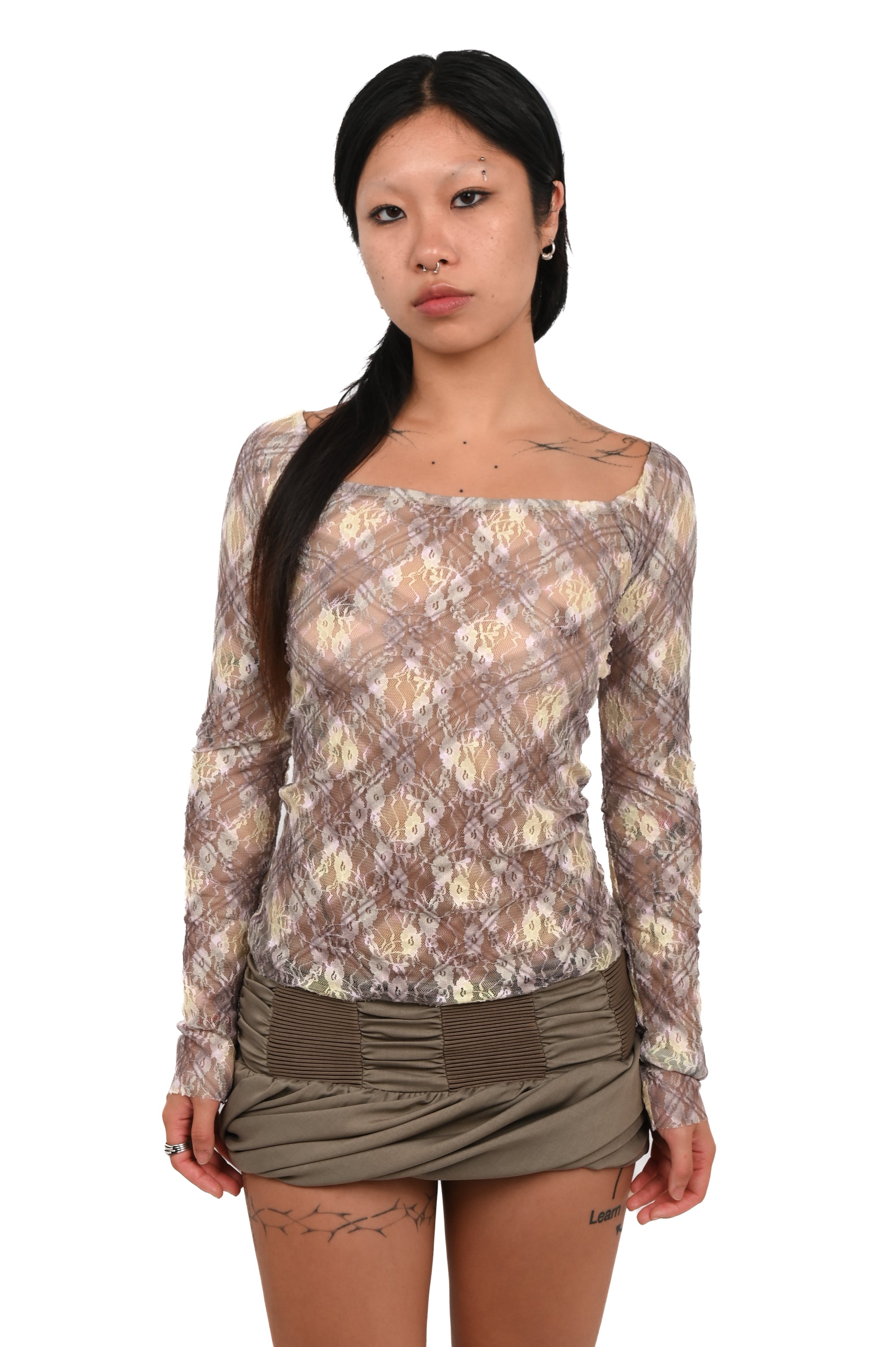 Taottao - Lace Off Shoulder Top - Porcelain