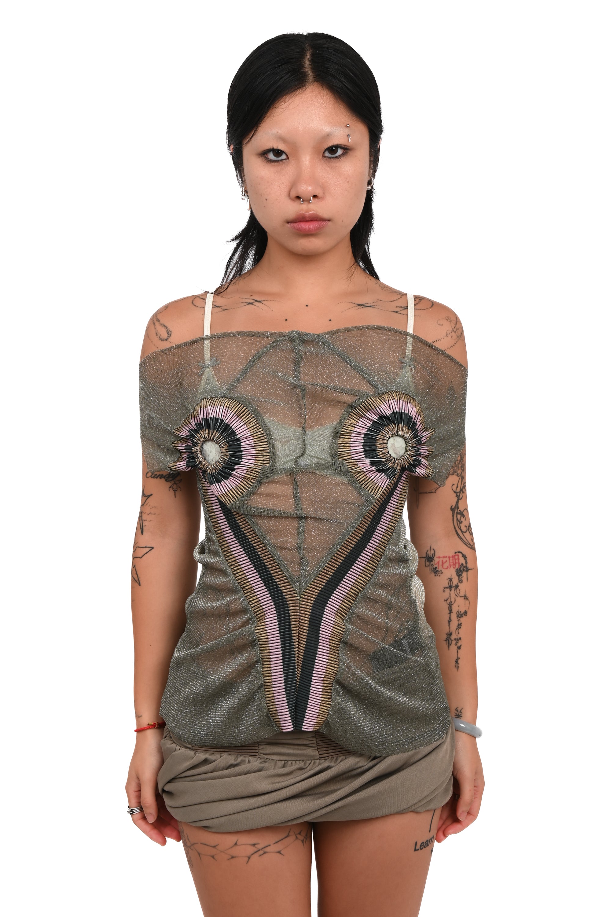 Taottao - Mesh Top Rib Patched Tank - Silver