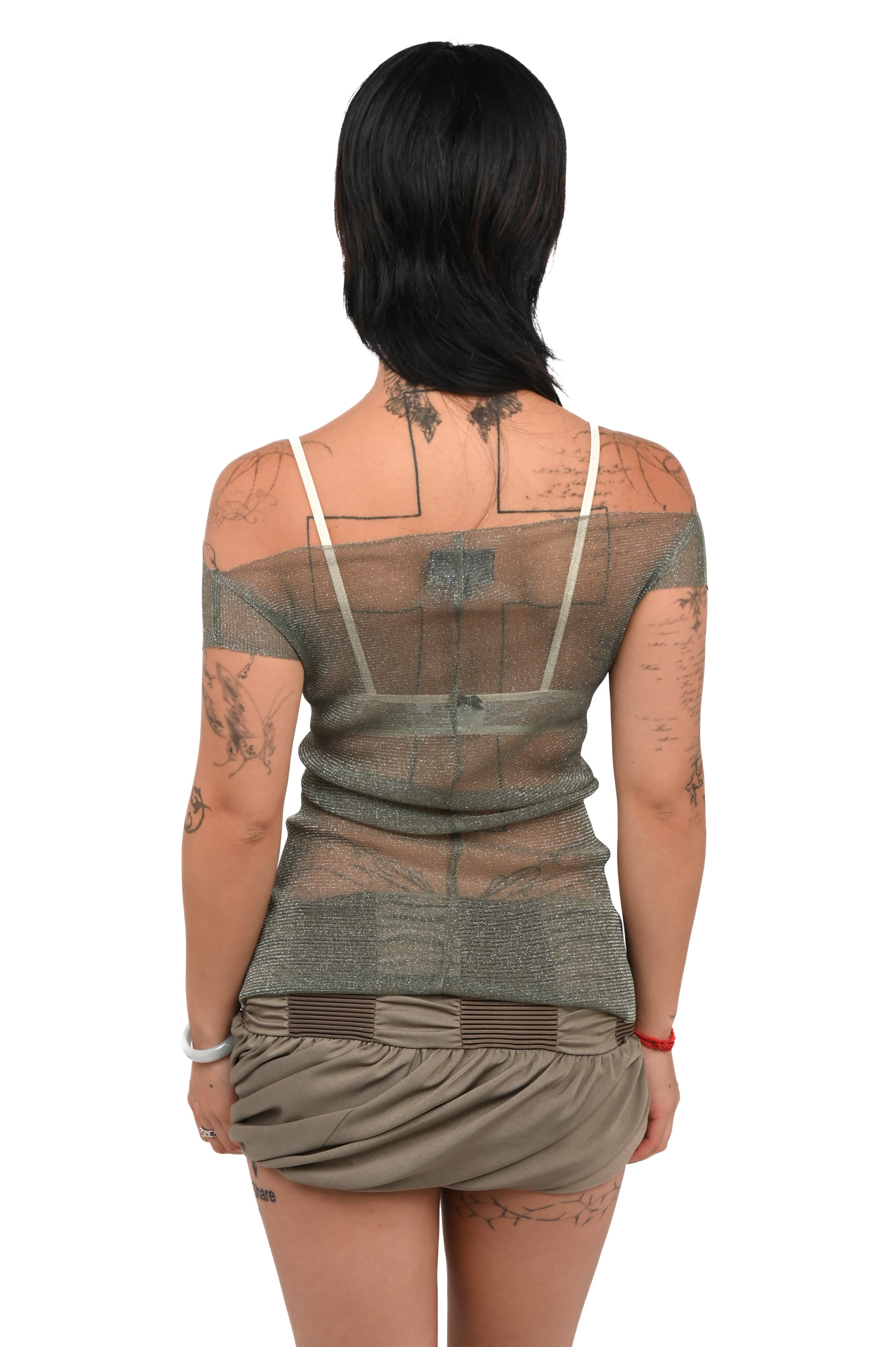Taottao - Mesh Top Rib Patched Tank - Silver