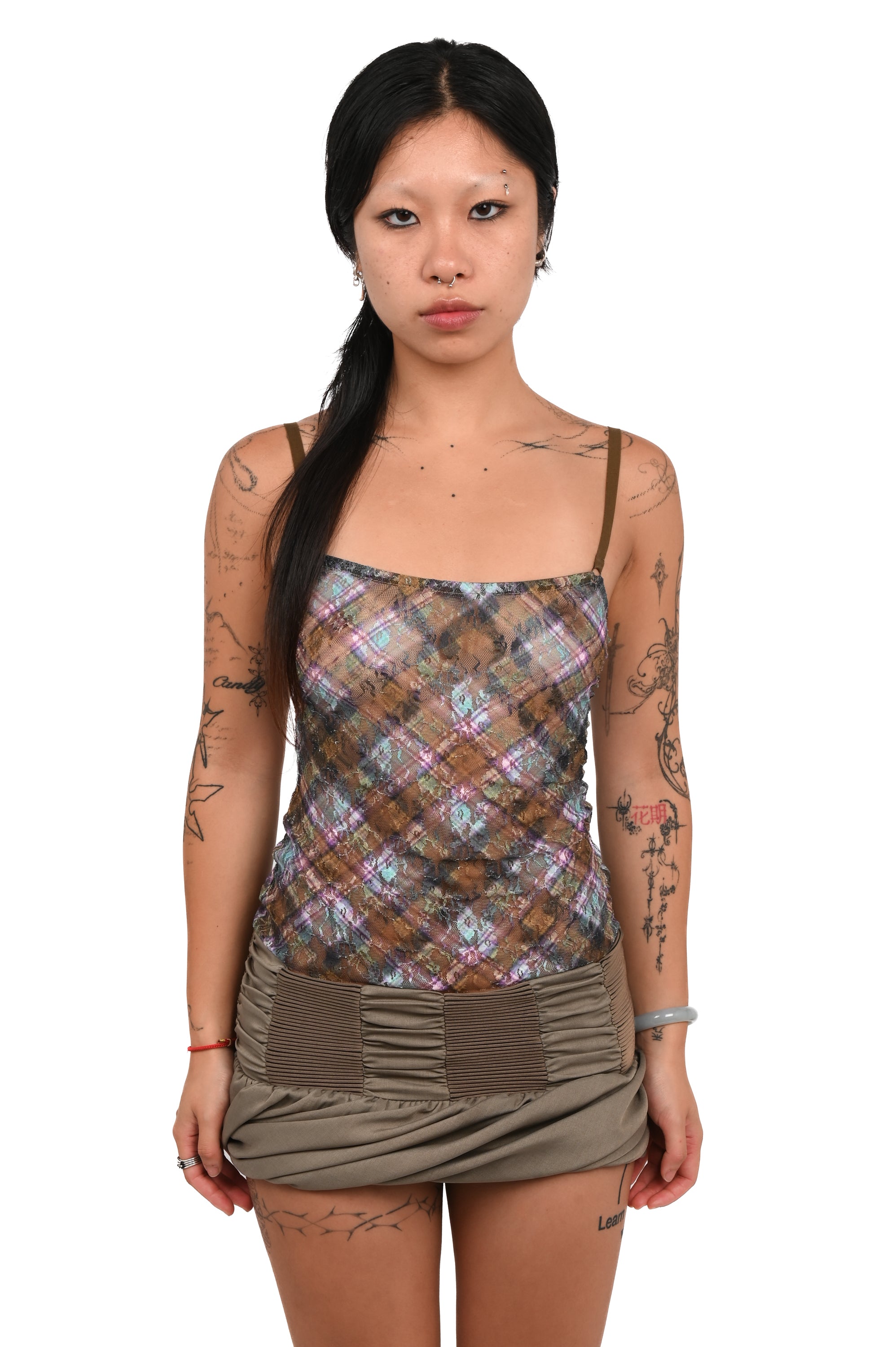 Taottao - Lace Plaid Cami - Kaleido
