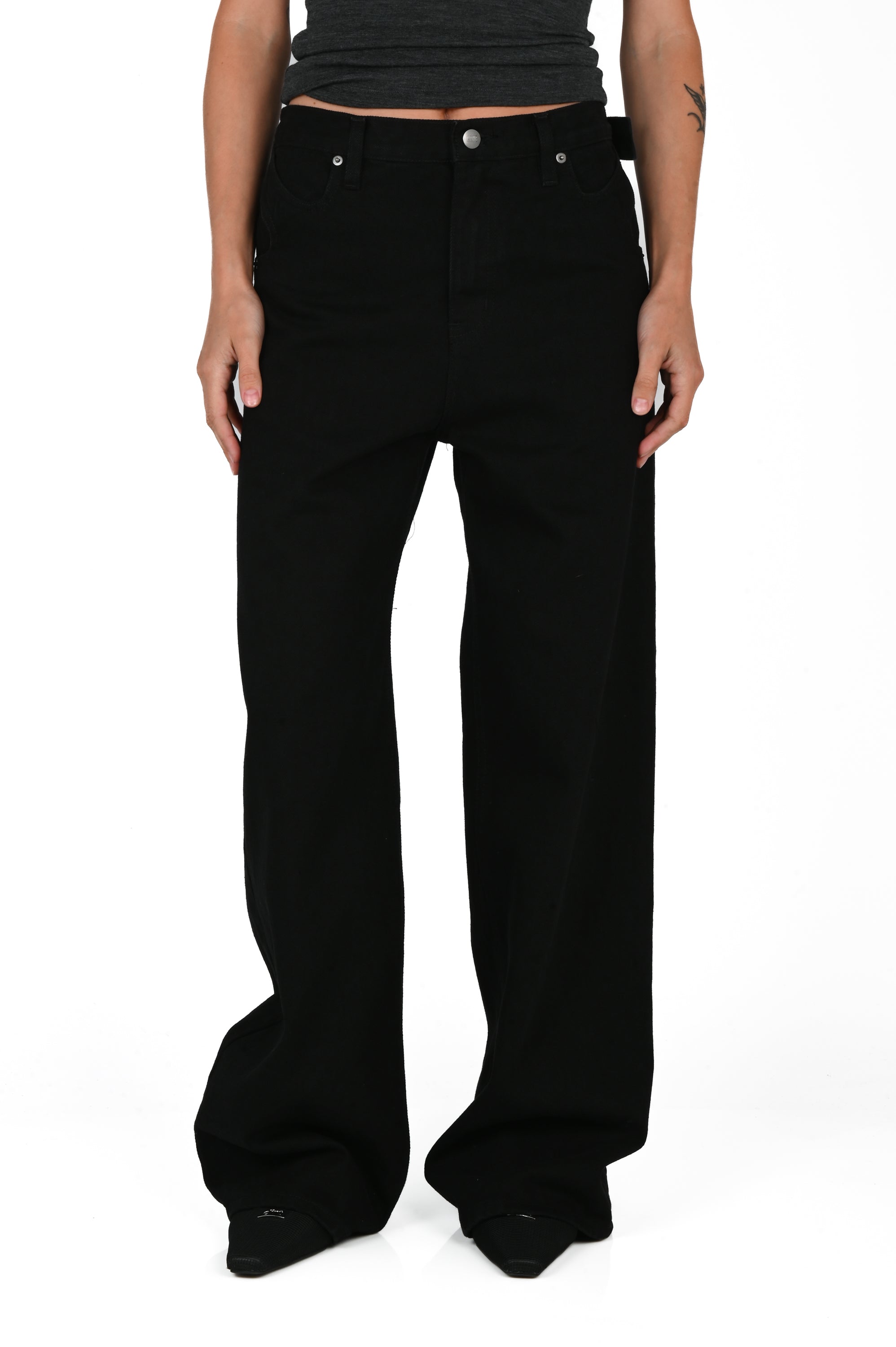 KAHE - Back Buckle Wide Leg Jean - Black