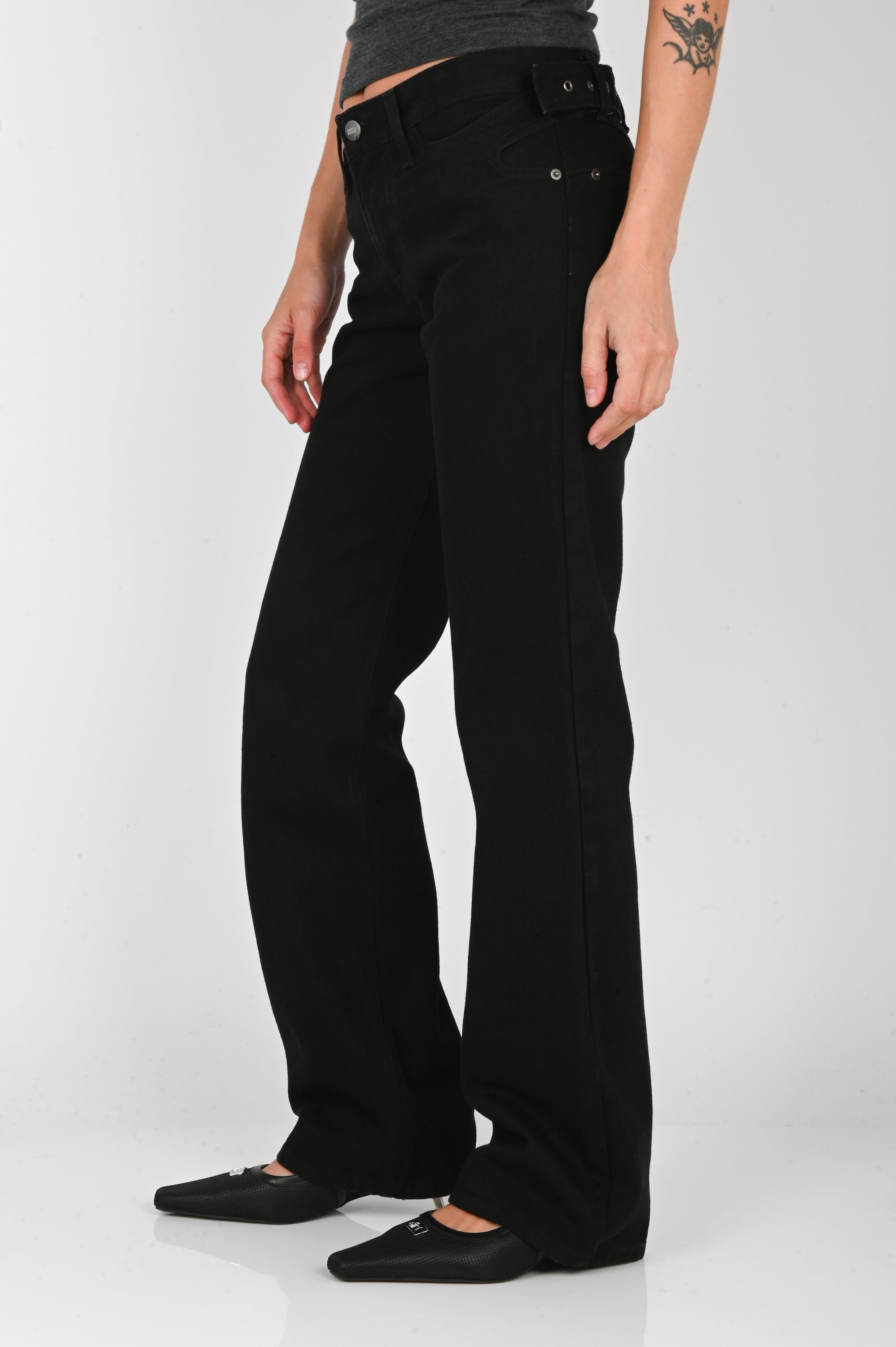 KAHE - Back Buckle Boot Cut Jean - Black