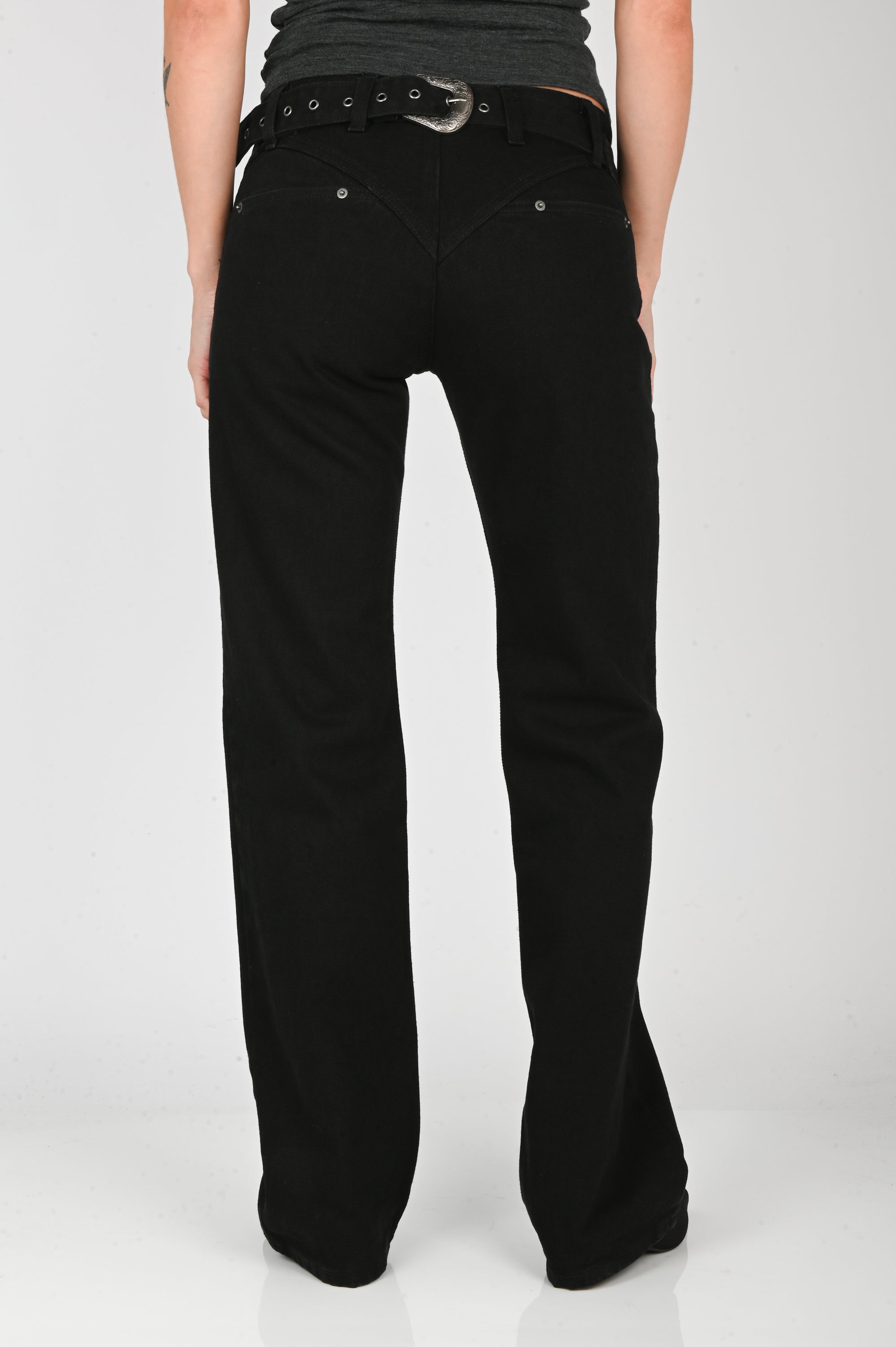 KAHE - Back Buckle Boot Cut Jean - Black