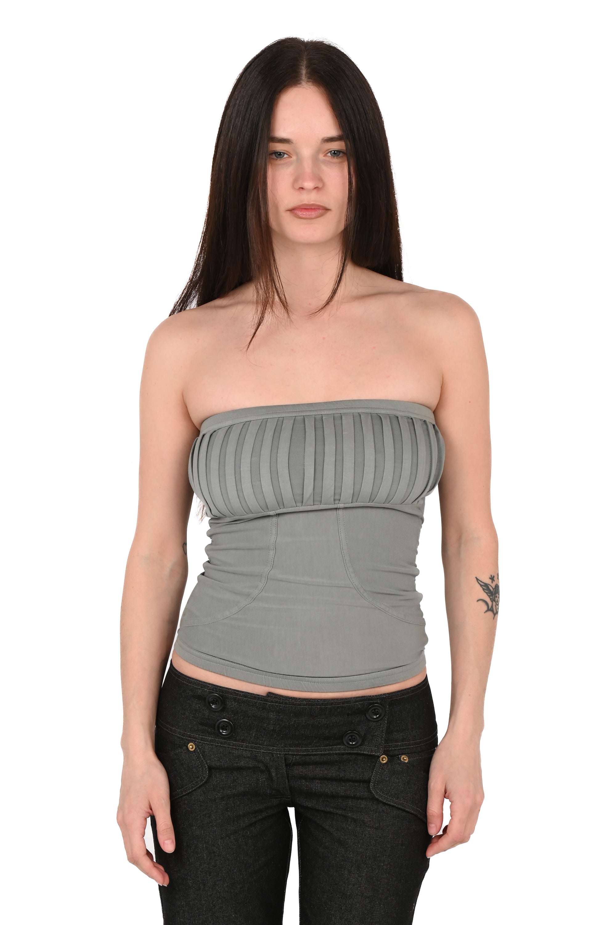 YUR4H - Moto Tube Top - Stone Grey